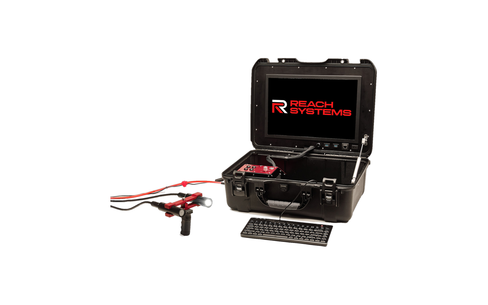 Reach DDCS portable controller with pistol-grip camera and LED light